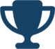 A blue trophy is shown on the black background.