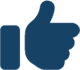 A blue thumb up sign in front of a black background.